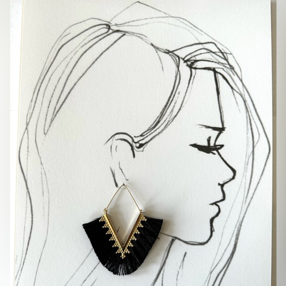 Boho Chic Black Tassel Earrings on Gold Tone - Picture 2 of 6